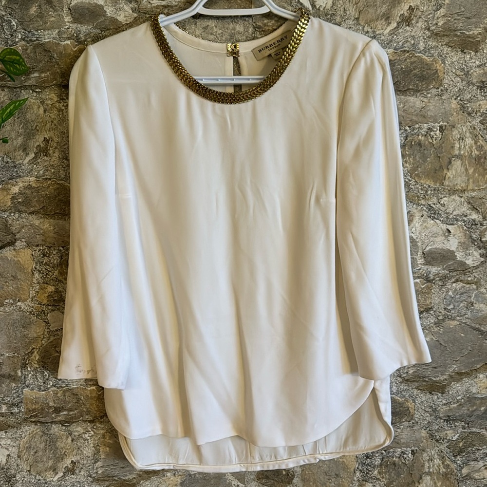 Burberry Gold Chain Collar Blouse
